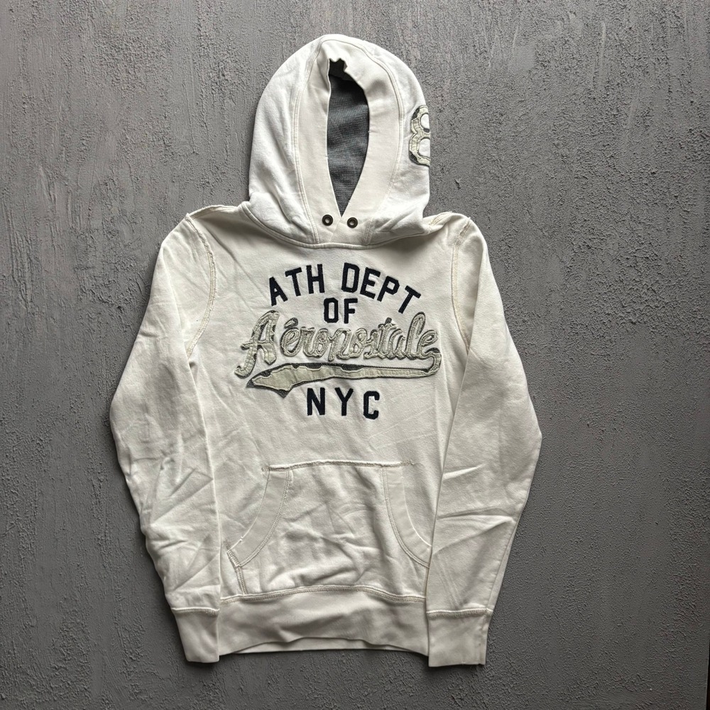 Vintage Aeropostale Ath Dept Graphic Hoodie Mens Small White 2000s Y2K